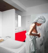 Richard Hamilton. Bathroom - fig.2 II, 2005-06. Oil on Fuji/Oce LightJet on canvas, 100 x 100 cm. © Courtesy of the Estate of Richard Hamilton.