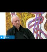 Basil Beattie at the opening of Unreal City: Abstract Painting in London, Saatchi Gallery, London, 2024. Photo: Martin Kennedy.