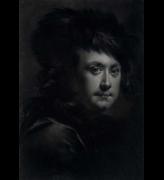 Joseph Wright of Derby, Self-Portrait in a Black Feathered Hat, about 1767-70. Charcoal heightened with white chalk on paper, 53.3 x 36.8 cm. Derby Museum and Art Gallery (1953-186). © Derby Museums.