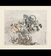 Yun-Fei Ji. The Vendors and the Wind, 2014. Ink and watercolour on Xuan paper, mounted on silk 26 1/8 x 30 3/8 in (66.3 x 77 cm). Collection of the Ruth and Elmer Wellin Museum of Art.