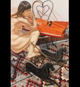 Philip Pearlstein. Model with Speedboat and Kiddie Car Harness Racer, 2010. Oil on canvas, 72 x 48 in (182.88 x 121.92 cm). © the artist.