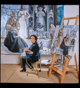 Portrait of artist Paula Rego in her studio with Crivelli's Garden, 1990. © Ostrich Arts Ltd. Photo: The National Gallery, London.