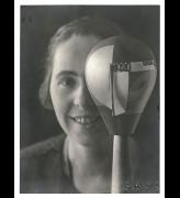 Nicolai Aluf. Sophie Taeuber with her Dada head, 1920. Gelatin silver print on card, 12.9 x 9.8 cm. Stiftung Arp e.V., Berlin.