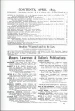 The Studio: An Illustrated Magazine of Fine and Applied Art, Vol 1, No 1, April 1893, contents.