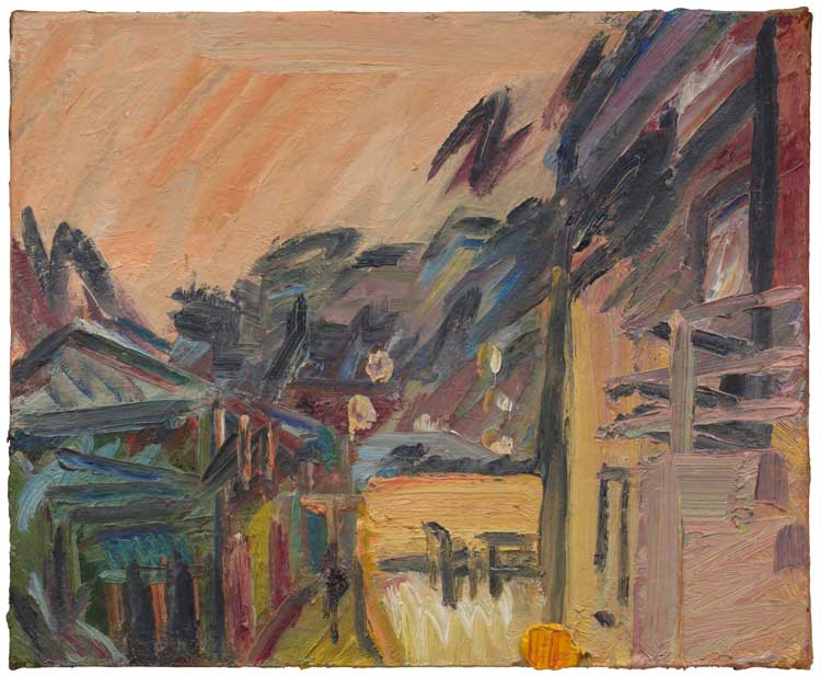 Frank Auerbach. The Studios IV, 1995. Oil on canvas, 18 x 22 in (46 x 56 cm). Private Collection. © The Estate of Frank Auerbach. Courtesy Michael Werner Gallery.