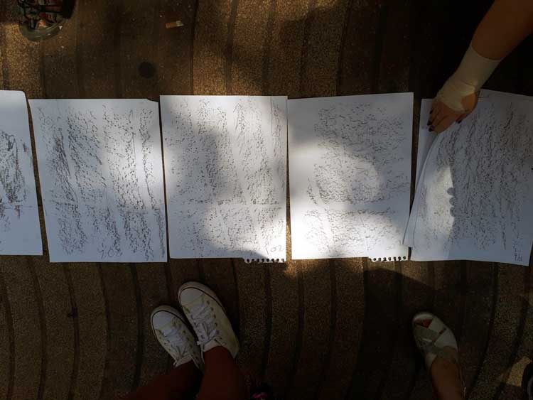 Detail of drawings for Las Ramblas, Barcelona, 17 August 2017. Photo courtesy Selva Aparicio.