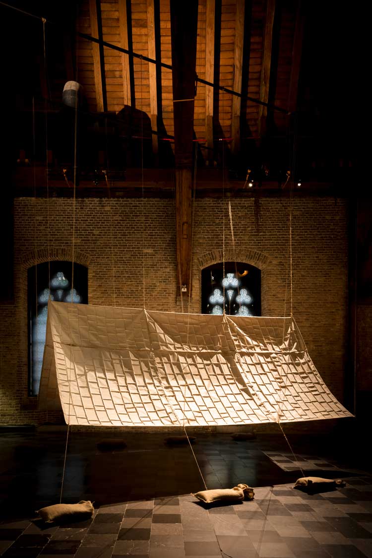 Selva Aparicio. If I write again, 2024. Installation view, In Flanders Fields Museum, The Cloth Hall, Ypres, Belgium. Photo: AS Deldycke.