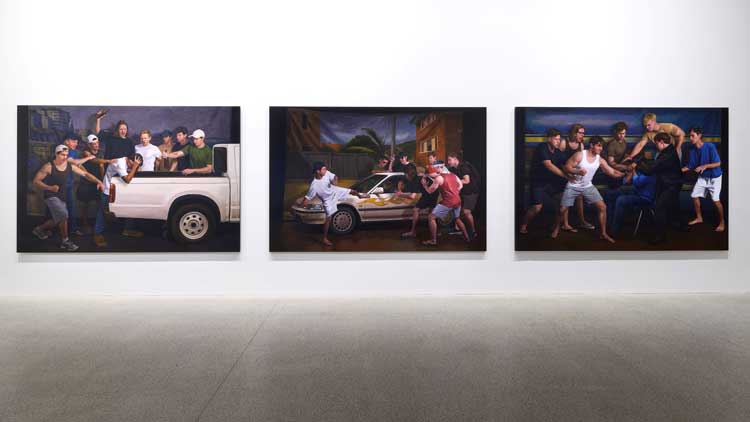 Left to right: Abdul Abdullah, North Cronulla Beach car park approx 1:45pm, 2025; Mitchell Road approx 2:40pm, 2025; Cronulla Railway Station approx 3:00pm, 2025. Courtesy of the artist and Ames Yavuz © Abdul Abdullah. Installation view, 25th Biennale of Sydney, Rememory, 2026, Art Gallery of New South Wales. Photo © Art Gallery of New South Wales, Felicity Jenkins.