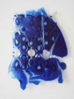 Carrie Yamaoka, Blue Verso, 2018. Bubble wrap, flexible urethane resin, and mixed media, 17 x 13 1/2 x 1 in. Courtesy the artist, Ulterior Gallery, New York, and Commonwealth and Council, Los Angeles.