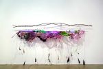 Judy Pfaff, Ram’s Delhi, 2012. Wood, mild steel rod, melted plastics, black aluminum foil, and LED and UV Fluorescent light, 70 x 132 x 17 in. Collection of the artist, New York.