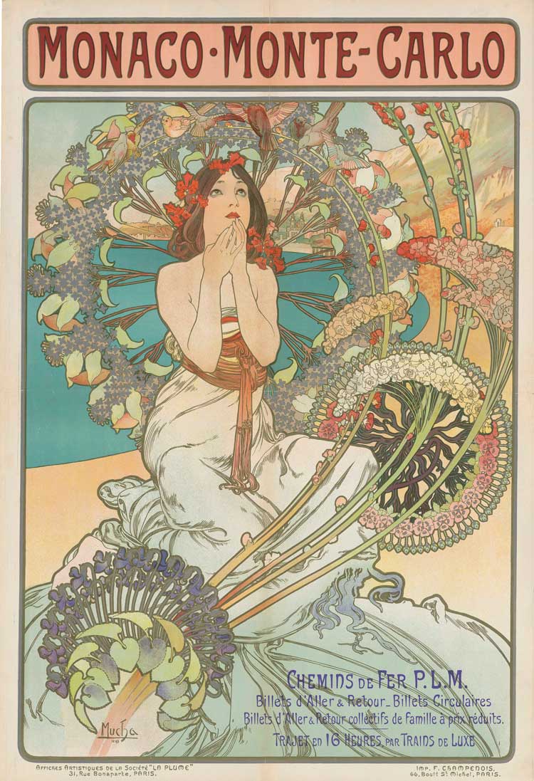 Alfons Mucha, Monaco Monte-Carlo, 1897. Print: Imprimerie F. Champenois, Paris, Bröhan-Museum, Berlin. Photo: Bassenge Auctions, Berlin.