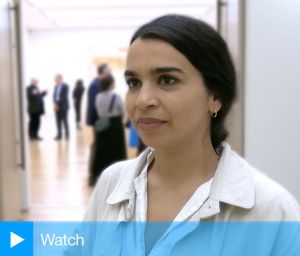 Alia Farid talking to Studio International at the opening of Artes Mundi 10, National Museum Cardiff, 2023. Photo: Martin Kennedy.