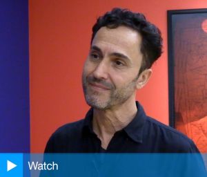 Rushdi Anwar talking to Studio International at the opening of Artes Mundi 10, National Museum Cardiff, 2023. Photo: Martin Kennedy.