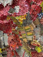 El Anatsui: Behind the Red Moon, installation view (detail), Hyundai Commission, Tate Modern, London, 2023. Photo: Veronica Simpson.