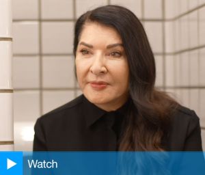 Marina Abramović talking to Studio International at London's Southbank Centre. Photo: William Kennedy.