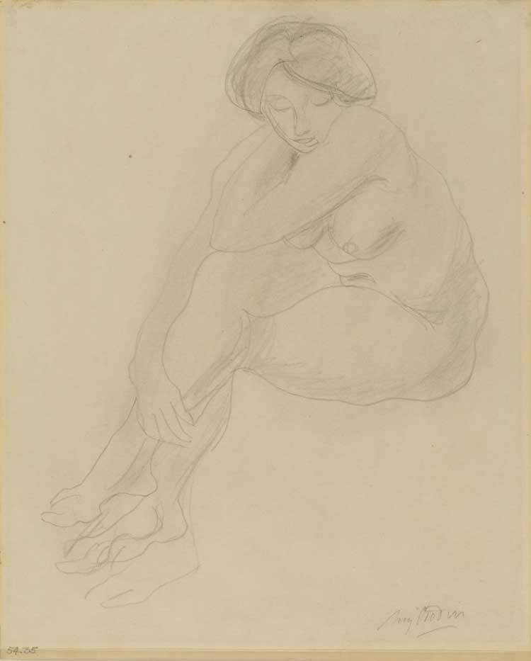 Forgery in the manner of Auguste Rodin (1840-1917), Seated female nude, graphite and stumping. The Courtauld, London (Samuel Courtauld Trust).