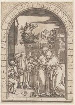 Marcantonio Raimondi (around 1480 – around 1530), after Albrecht Dürer (1471-1528), The Meeting of Saints Anne and Joachim at the Golden Gate, engraving, around 1506. The Courtauld, London (Samuel Courtauld Trust).
