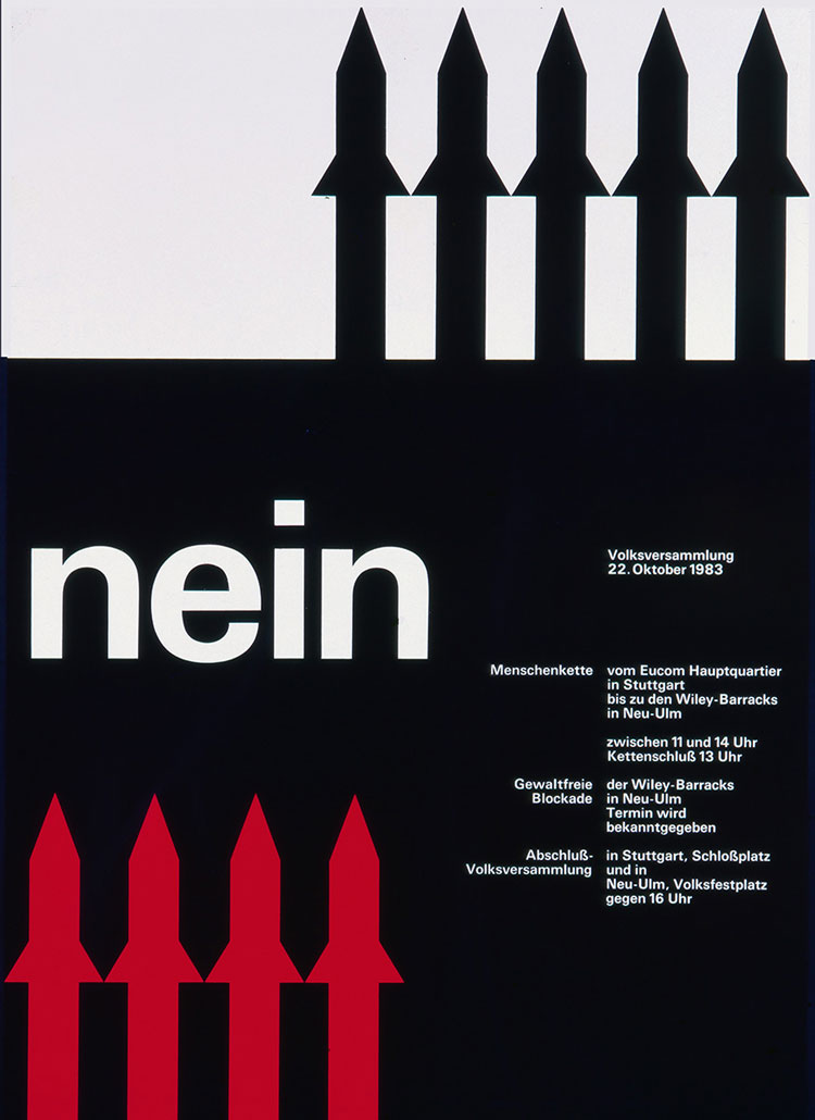 nein (no!), poster for the peace movement announcing protest dates, 1983, design by Otl Aicher.
