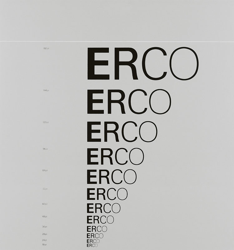 In 1974, Otl Aicher began developing the visual appearance of the lamp manufacturer ERCO. HfG-Archiv / Museum Ulm, © Florian Aicher.