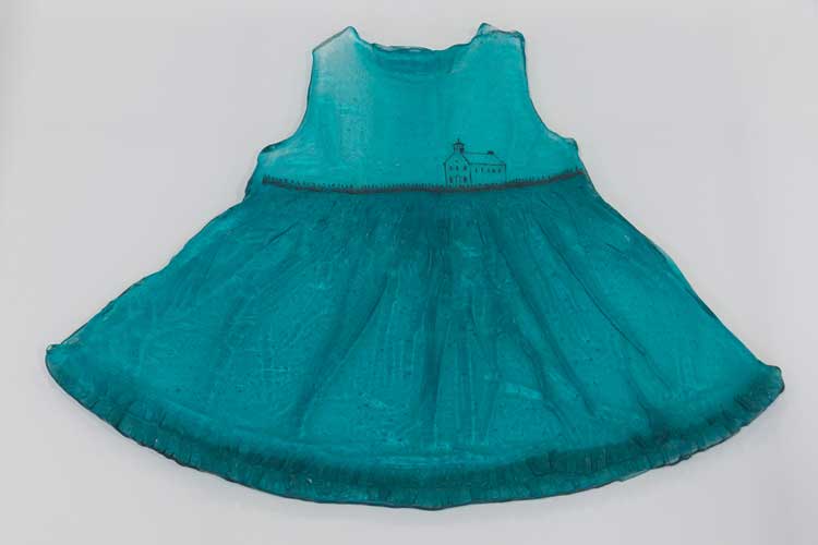 Silvia Levenson, Untitled, 2007. Cast glass child’s dress. Installation view of A State of Matter: Modern and Contemporary Glass Sculpture on display at the Henry Moore Institute 18 February - 5 June 2022. Photo: Rob Harris.