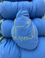 Close up of the embroidered cushions attached to the Fun House. Assemble and Schools of Tomorrow: The Place We Imagine, installation view at Nottingham Contemporary, 2022.Photo: Veronica Simpson.