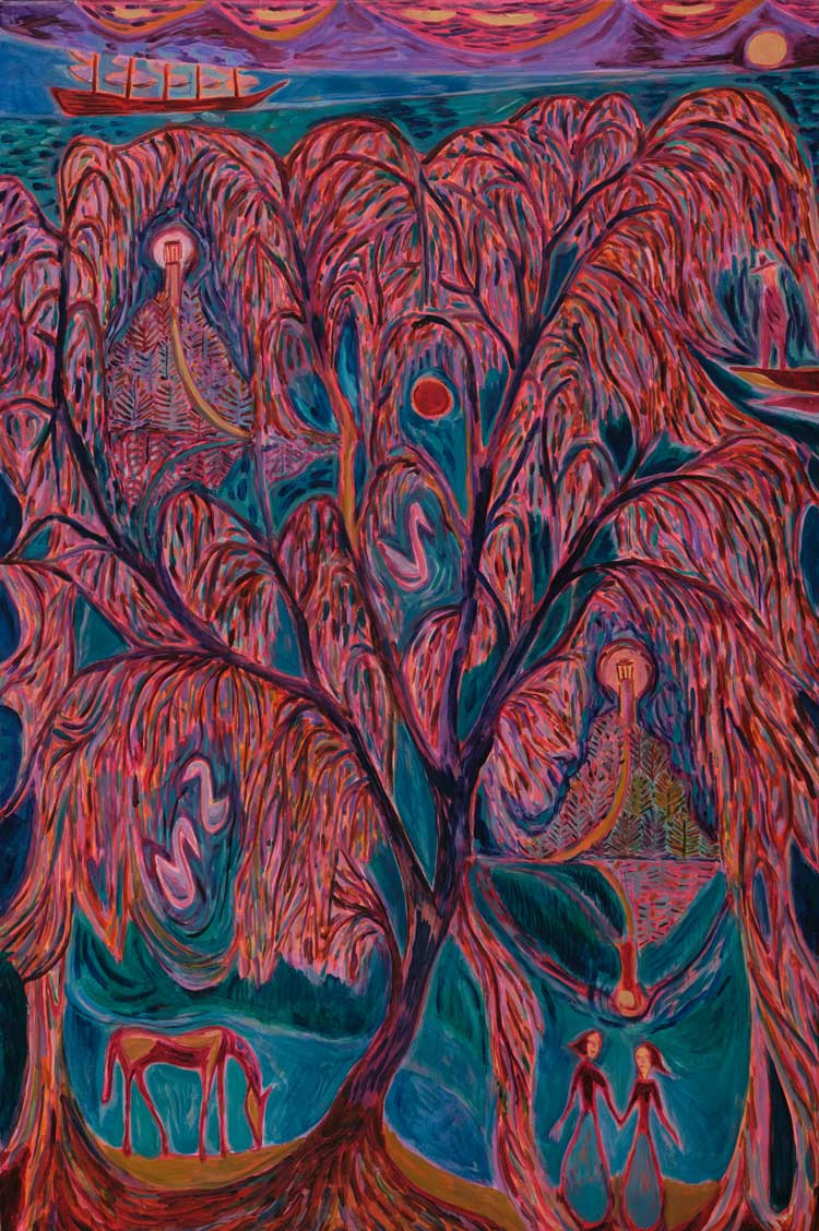 John Abell. Magenta Willow (Another Possible World), 2021. Oil on canvas, 91.5 x 61 cm. Image courtesy the artist and Arusha Gallery, Edinburgh.