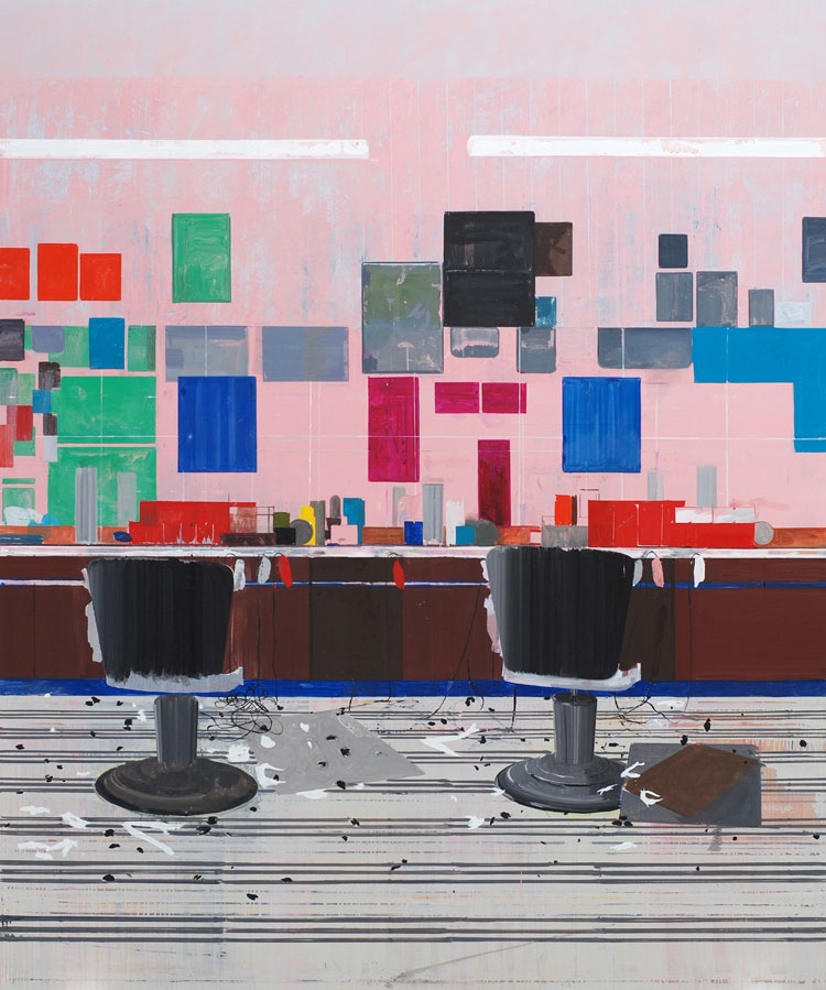 Hurvin Anderson. Flat Top, 2008. Oil on canvas, 250 x 208 cm (98 3/8 x 81 7/8 in). © Hurvin Anderson. Courtesy the artist and Thomas Dane Gallery. Photo: Hugh Kelly.