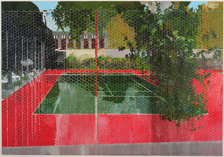 Hurvin Anderson. Country Club Series: Chicken Wire, 2008. Oil on canvas, 240 x 347 cm
(94 1/2 x 136 5/8 in). © Hurvin Anderson. Courtesy the artist and Thomas Dane Gallery. Photo: Richard Ivey.