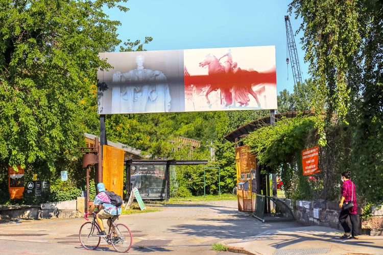 Nona Faustine, In Praise of Famous Men No More, 2020. Courtesy the Artist and Socrates Sculpture Park. Photo: Chris Zirbes.