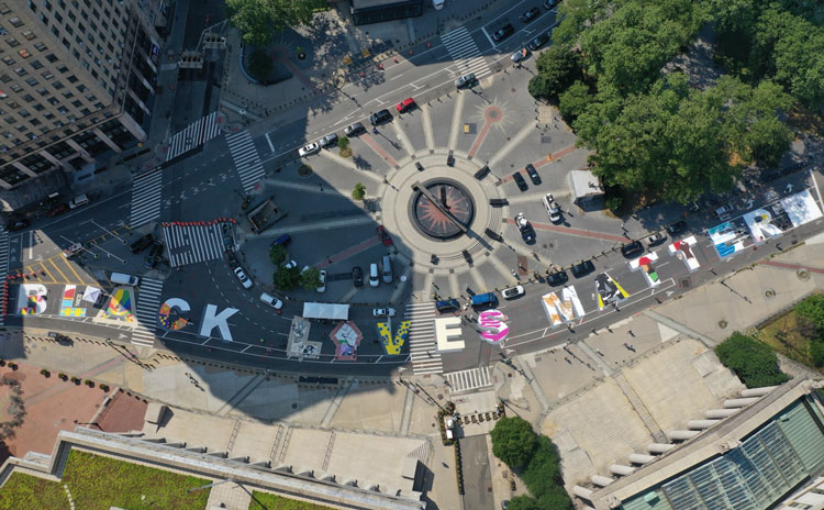 Black Lives Matter Street Mural, Centre Street, NYC. Organized by Percent for Art Program, NYC Department of Cultural Affairs. Photo: Courtesy Nightnurse.