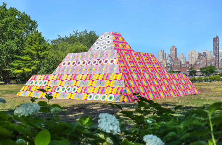 Jeffrey Gibson, Because Once You Enter My House It Becomes Our House, 2020. Photo: Courtesy of the artist and Socrates Sculpture Park.