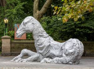 Jean-Marie Appriou, The Horses, 2019. Cast aluminum, courtesy of the artist and CLEARING, New York/Brussels; Galerie Eva Presenhuber, Zürich/New York. Presented by Public Art Fund, Doris C. Freedman Plaza, Central Park, Sep 11, 2019 - Aug 30, 2020. Photo: Nicholas Knight, Courtesy of Public Art Fund, NY.