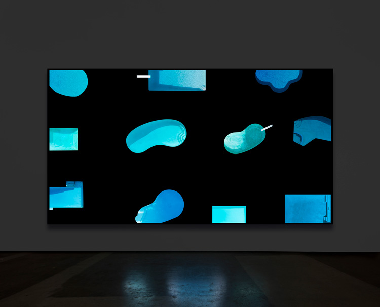 Doug Aitken. Futures Past (aerial pools), 2019. Chromogenic transparency on acrylic in aluminium lightbox with LEDs, 172.1 x 316.2 x 18.1 cm (67 3/4 x 124 1/2 x 7 1/8 in). © Doug Aitken. Courtesy 303 Gallery, New York; Galerie Eva Presenhuber, Zürich; Victoria Miro, London/Venice; and Regen Projects, Los Angeles.
