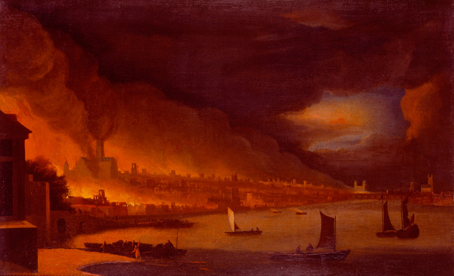 Attributed to Waggoner. The Great Fire of London, c1666. Guildhall Art Gallery, City of London Corporation.