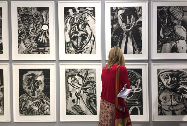 Dana Schutz. Set of 10 etchings, 2018. Etchings with aquatint, 43 1/4 x 30 5/8 in (109.9 x 77.8 cm) each. Photo: Jill Spalding.