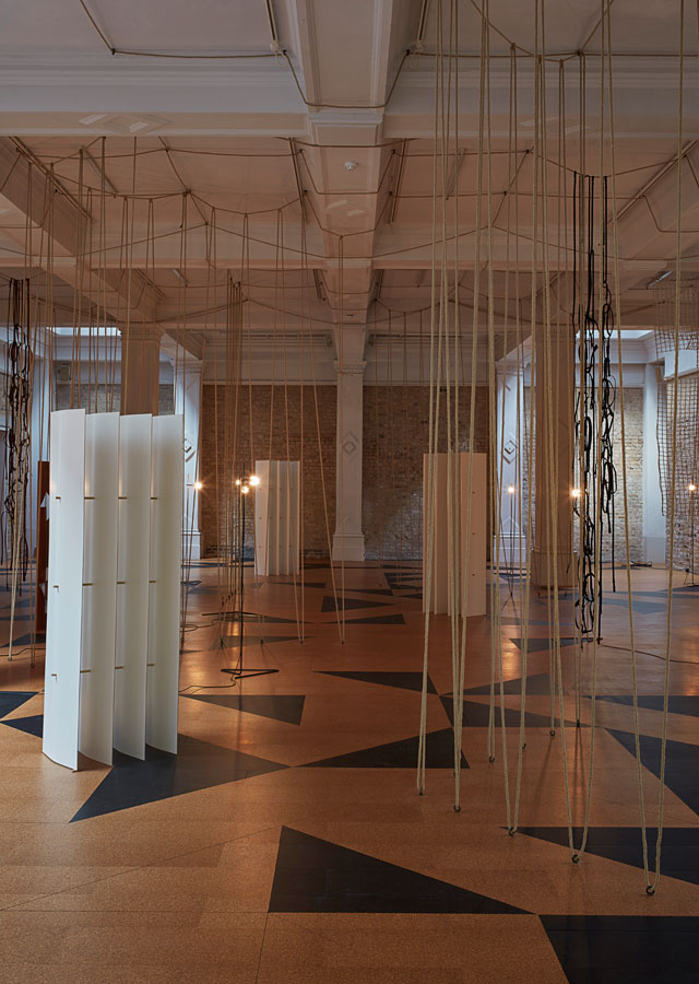 Installation view of Leonor Antunes: the frisson of the togetherness, Whitechapel Gallery, London, 3 October 2017 - 8 April 2018. Photograph: Nick Ash. Courtesy of the artist and Whitechapel Gallery.