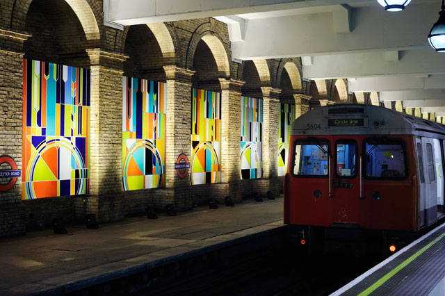 Sarah Morris. Big Ben [2012], for Art on the Underground, Gloucester Road station, London, 11 June 2012 – 1 September 2013. Photograph: Thierry Bal.