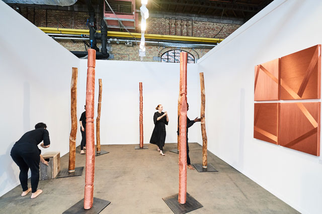 Alice Anderson’s performance at La Patinoire Royale-Galerie Valérie Bach, Art Brussels 2018. Photograph: David Plas.