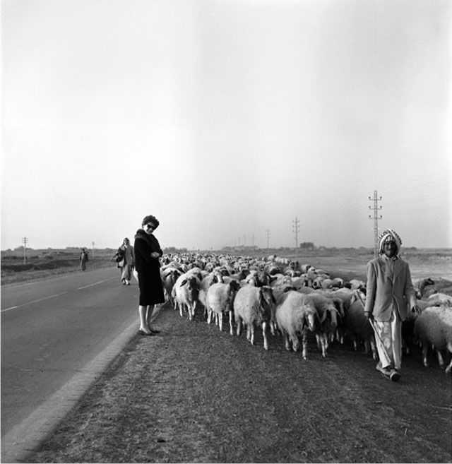 Latif Al Ani. Lady in the Eastern Desert, 1961. B+W digital print on Hahnemühle Baryta Fine Art paper, 25 x 25 cm. © The artist and the Arab Image Foundation, Courtesy the Ruya Foundation.