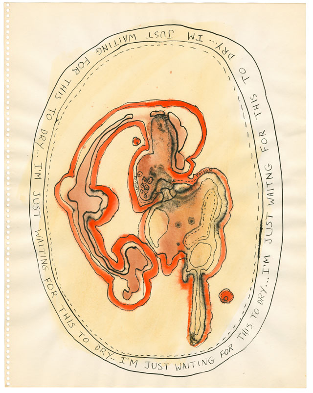 Ida Applebroog. Mercy Hospital, 1969. Ink and watercolour on paper, 35.6 x 27.9 cm (14 x 11 in). © Ida Applebroog. Courtesy the artist and Hauser & Wirth. Photograph: Emily Poole.