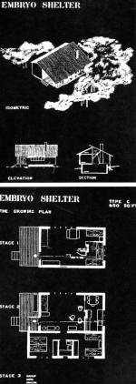 Architectural design research with MIT students: drawing of expandable housing prototype (1940).