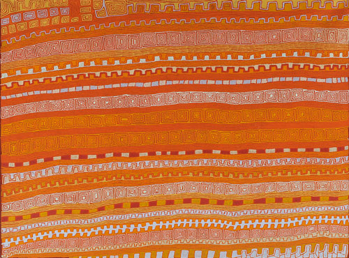 Patrick Tjungurrayi. 
        <em>PT 0805047</em>,
painted at Kiwirrkura 2008.
Acrylic on Belgian linen
244 x 183 cm.

Provenance:
Papunya Tula Artists Pty Ltd,
Scott Livesey Galleries.

Copyright © Papunya Tula Artists Pty Ltd.