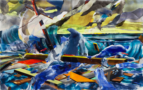 Kirstin Baker. <em>The Raft of Perseus</em> 2006. Acrylic on PVC, 255.3 x 406.4 cm (in two panels). Courtesy of the Saatchi Gallery, London. ©Kirstin Baker, 2009.