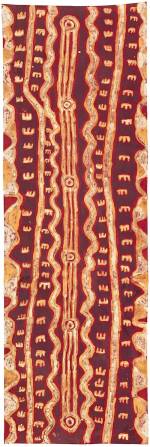 Neville Japangardi Poulson, <em>Janganpa Jukurrpa </em>(<em>M</em><em>arsupial mouse Dreaming</em>), 1986. Batik on cotton, 259.5 x 85.0 cm. National Gallery of Victoria, Melbourne. Presented through The Art Foundation of Victoria by Peter and Thea Toyne, Members, 1995 © Neville Napangardi Poulson Courtesy of Warlukurlangu Artists, NT