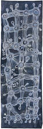 Peggy Napurrula Poulson, <em>Yarla Jukurrpa </em>(<em>Bush yam Dreaming</em>), 1986. Batik on cotton, 257.3 x 84.8 cm. National Gallery of Victoria, Melbourne. Presented through the NGV Foundation by Felicity Wright, Fellow, 2002 © Peggy Napurrula Poulson courtesy of Warlukurlangu Artists, NT
