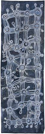 Peggy Napurrula Poulson, <em>Yarla Jukurrpa </em>(<em>Bush yam Dreaming</em>), 1986. Batik on cotton, 257.3 x 84.8 cm. National Gallery of Victoria, Melbourne. Presented through the NGV Foundation by Felicity Wright, Fellow, 2002 © Peggy Napurrula Poulson courtesy of Warlukurlangu Artists, NT