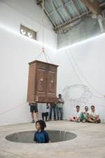 Aki Sasamoto. Random memo random, 2016. Installation with performance and video documentation, dimensions variable. On display at the Kochi-Muziris Biennale 2016. Photograph: Sheena Dabholkar.