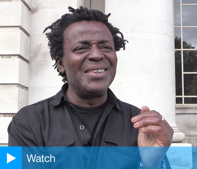 John Akomfrah at the opening of Artes Mundi 7, National Museum Cardiff, 20 October 2016. Photograph: Martin Kennedy.