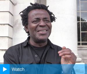 John Akomfrah at the opening of Artes Mundi 7, National Museum Cardiff, 20 October 2016. Photograph: Martin Kennedy.