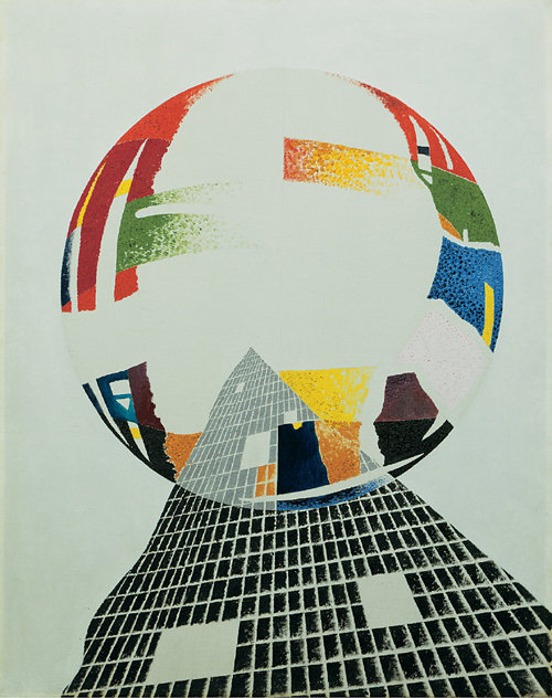 László Moholy-Nagy. <em>Nuclear I,</em> <em>CH</em> 1945. Oil on canvas, 96.5 x 76.6 cm. The Art Institute of Chicago, Gift of Mr and Mrs Leigh B. Block 1947. Copyright holder credit: © 2006 Hattula Moholy-Nagy/DACS. Photography © The Art Institute of Chicago.